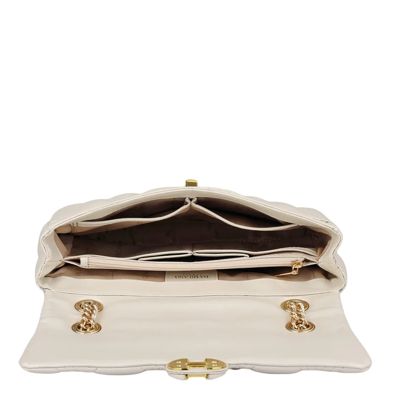 Da Milano Snow Medium Quilting Leather Shoulder Bag - Snow for Women | Best Price UAE